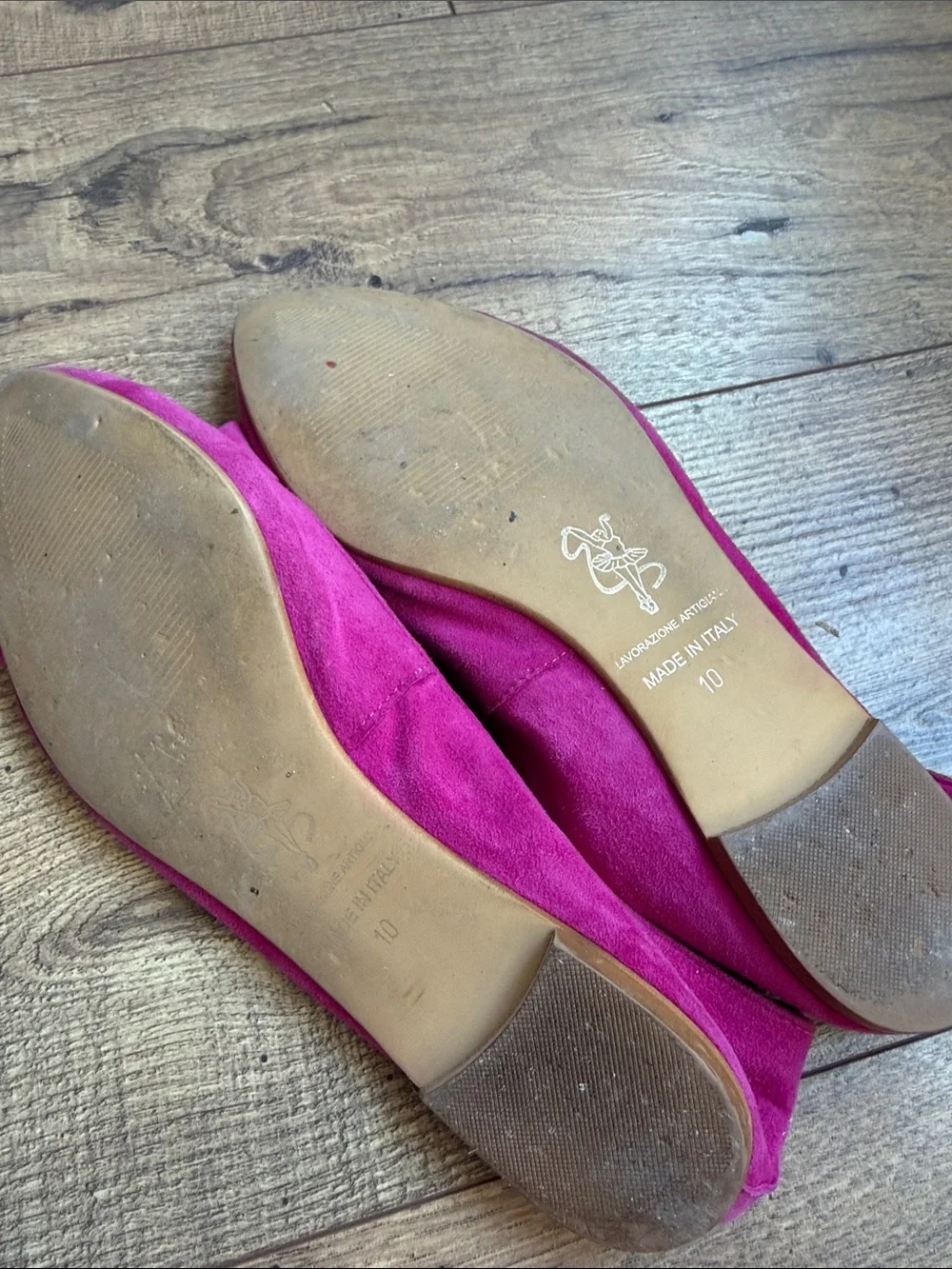Mercanti Fiorentini Hot Pink pointed Suede Bow Ballet Flat Size 10 Fits Like 9.5